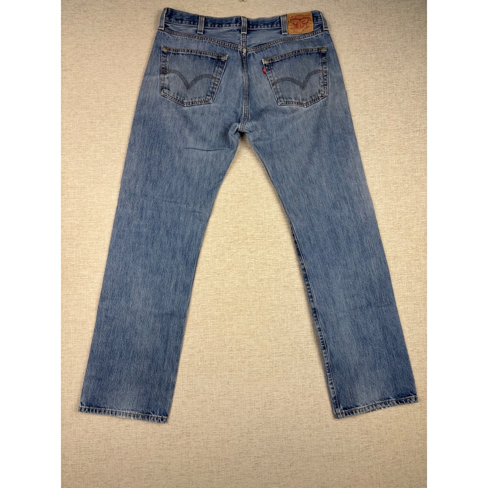 Vintage Levis 501 Mens 36x30 Jeans Light Distress Festival Faded Denim - Picture 7 of 13